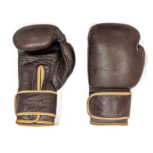 Retro boksehandsker læder med guldkant - 12oz