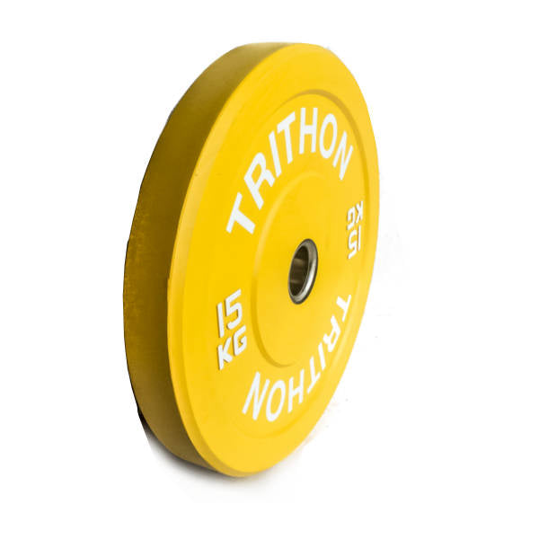 15 kg farvet vægtskive i gul med hvid skrift