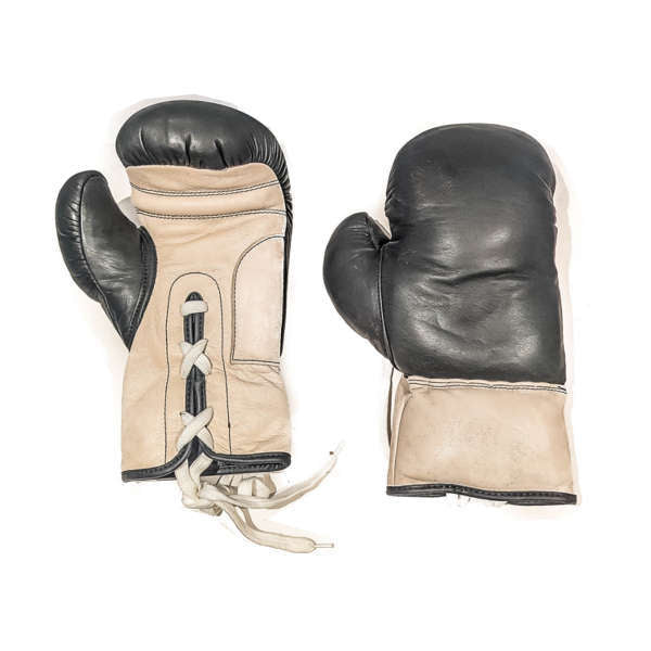 Retro boksehandsker sort/hvid læder - 12oz