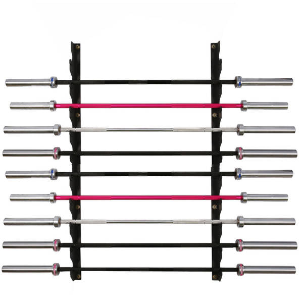 Opbevaring af 10 vægtstænger i gun rack til væg