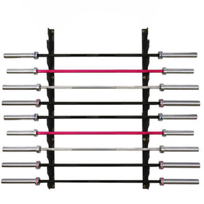 Opbevaring af 10 vægtstænger i gun rack til væg